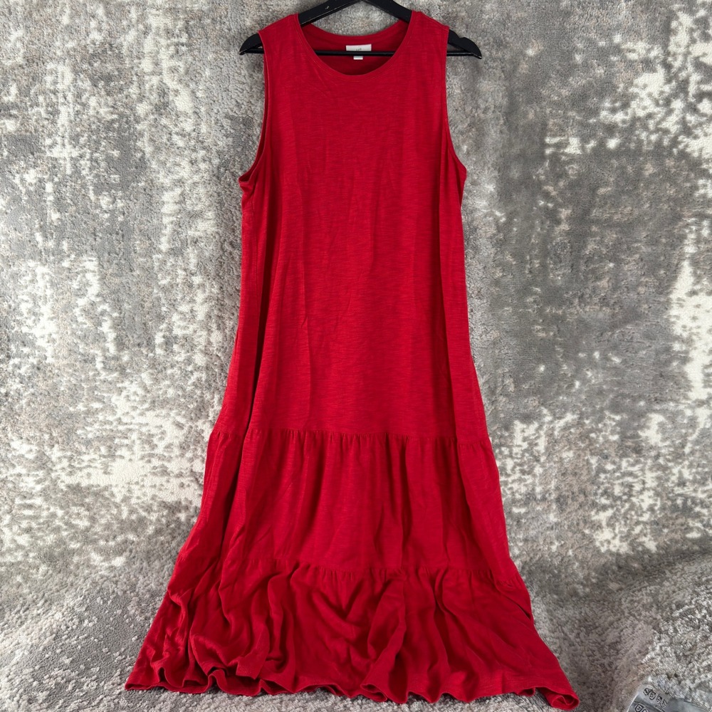 J. Jill Size L Tiered Slub Knit Sleeveless Maxi Dress Red Sleeveless Women